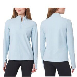 NWT Mondetta Women's Ribbed Quarter-Zip Pullover, Blue (Skyway), Thumbhole